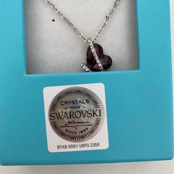 Sophisticated Style Swarovski Heart Necklace Purple Pendant Crystal Rope 18" - Picture 8 of 9